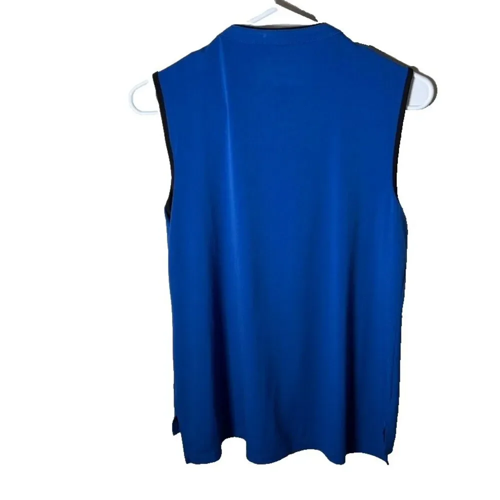 Carmen Marc Valvo Tank Top Women's Small Blue Button Up Ruffle Sleeveless Shirt - Picture 2 of 7